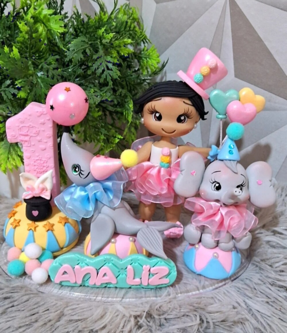 Topo Circo Rosa em Biscuit