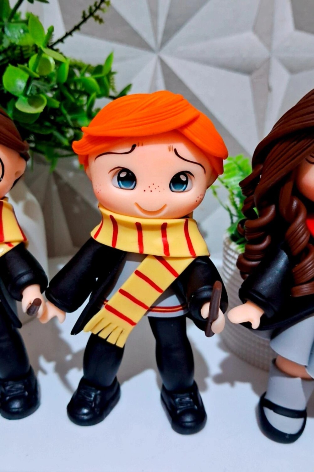 Kit com 3 apliques Harry Potter - Hermione - Ron Weasley em biscu