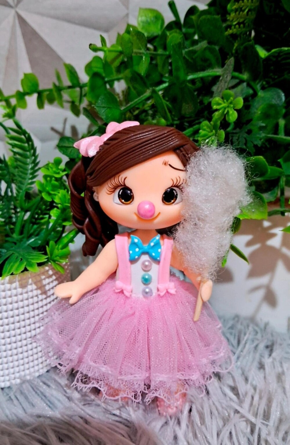 Aplique circo rosa em biscuit- Menina Algodão doce