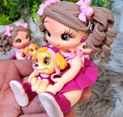 Aplique Menina Sentada Skye Patrulha Canina Rosa em Biscuit