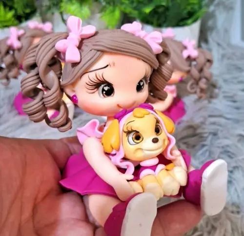 Aplique Menina Sentada Skye Patrulha Canina Rosa em Biscuit