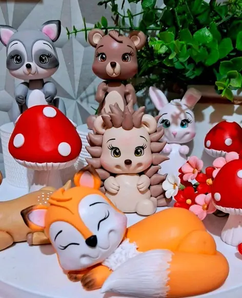 Kit com 6 Animais do Bosque em Biscuit