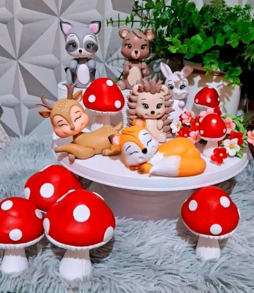 Kit com 6 Animais do Bosque em Biscuit