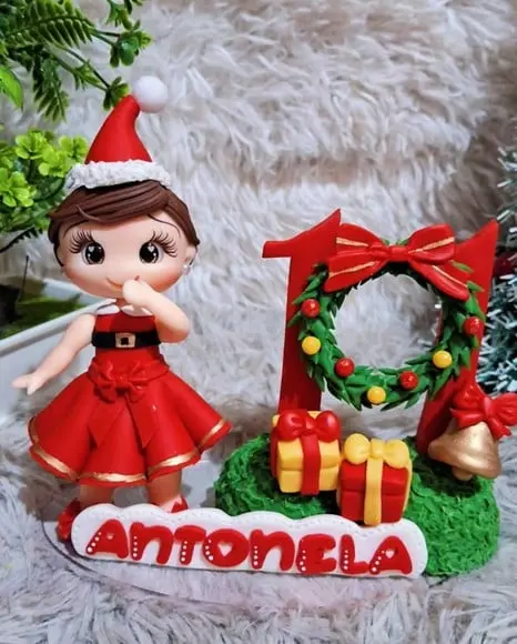 Vela Topo Natal Natalino Papai Noel Mamãe Noel em Biscuit