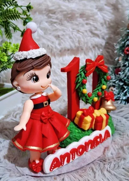 Vela Topo Natal Natalino Papai Noel Mamãe Noel em Biscuit