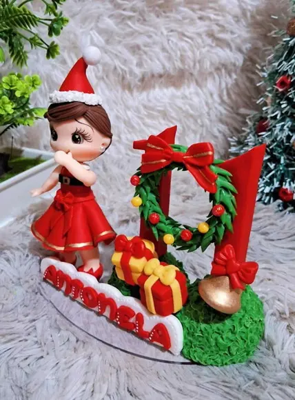 Vela Topo Natal Natalino Papai Noel Mamãe Noel em Biscuit