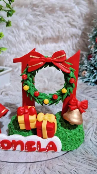 Vela Topo Natal Natalino Papai Noel Mamãe Noel em Biscuit