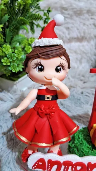 Vela Topo Natal Natalino Papai Noel Mamãe Noel em Biscuit