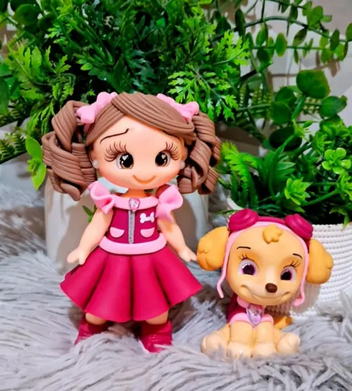 Kit com 2 apliques  Patrulha Canina Rosa em Biscuit - Cópia