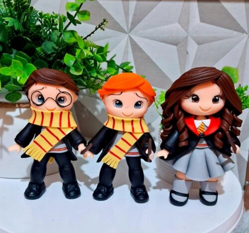 Kit com 3 apliques Harry Potter - Hermione - Ron Weasley em biscuit