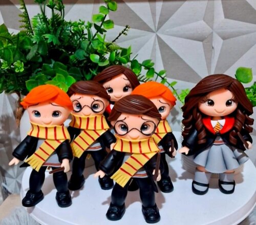 Kit com 3 apliques Harry Potter - Hermione - Ron Weasley em biscu