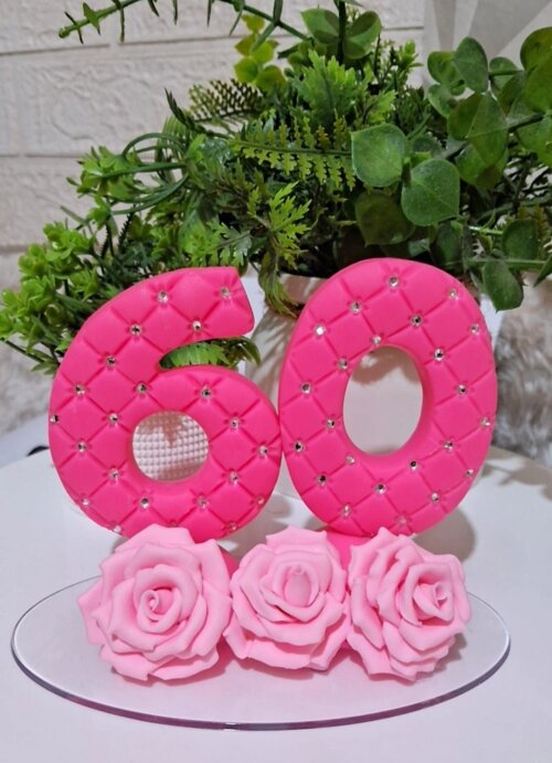 Vela 50 60 70 80 90 Anos Rosas Douradas em Biscuit