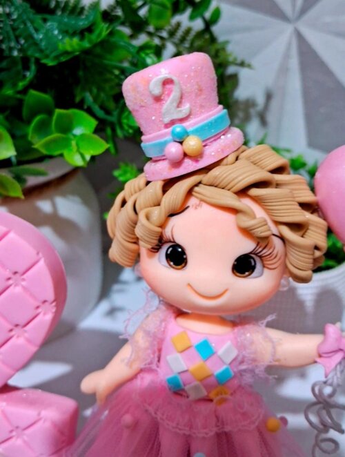 Topo Circo rosa em biscuit