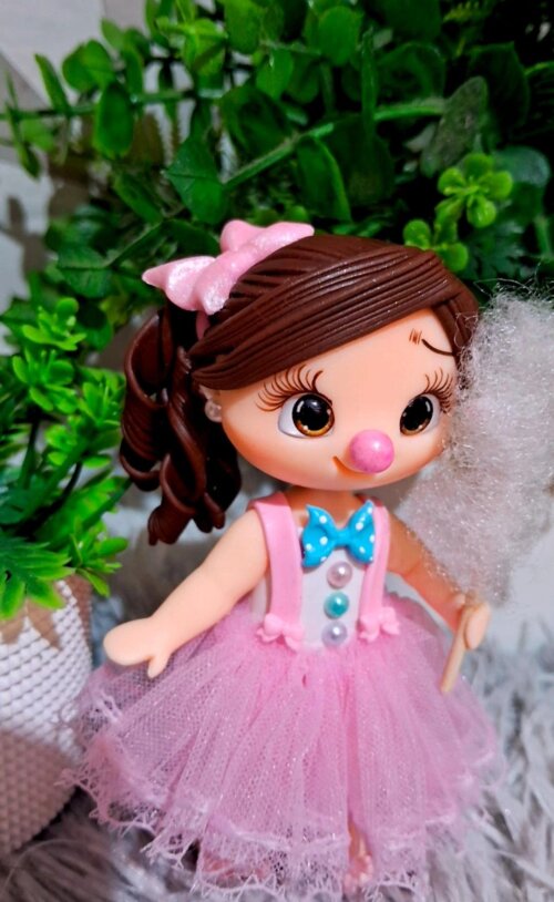 Aplique circo rosa em biscuit- Menina Algodão doce