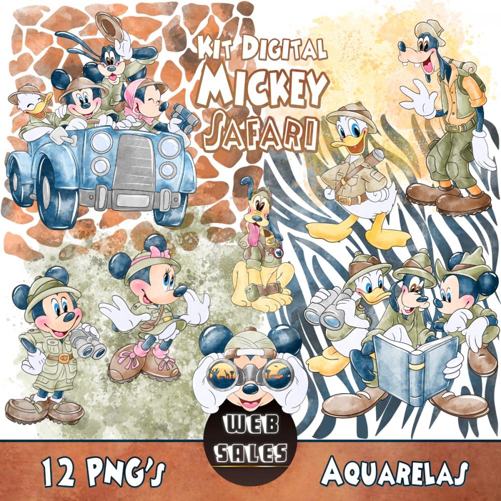 Kit Digital Mickey Safari - Aquarela