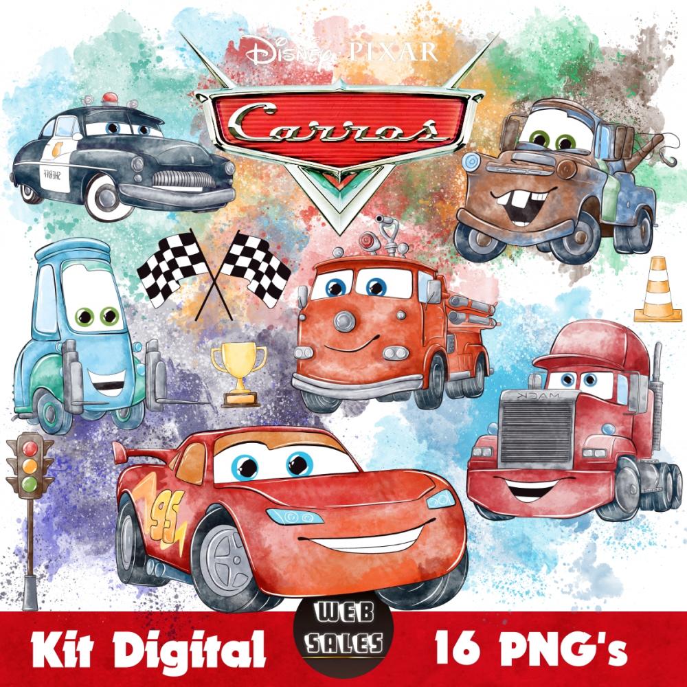 Kit Digital Carros - Aquarela
