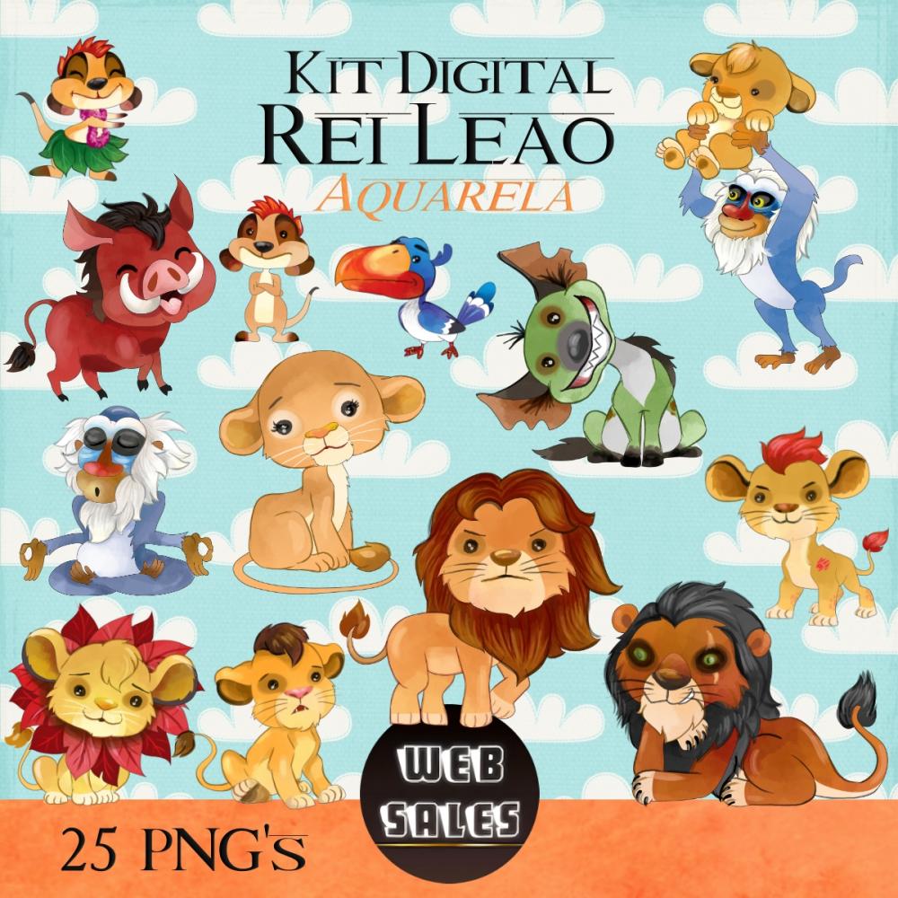 Kit Digital Rei Leão - Aquarela - Cute