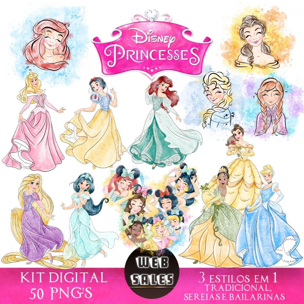 Kit Digital - Princesas 3 em 1- Aquarela
