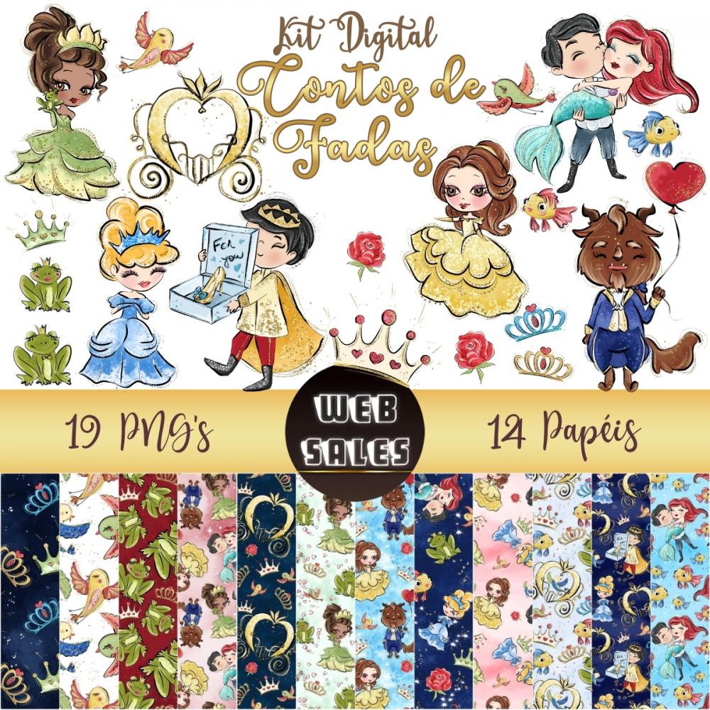 Kit Digital Contos de Fadas - Aquarela