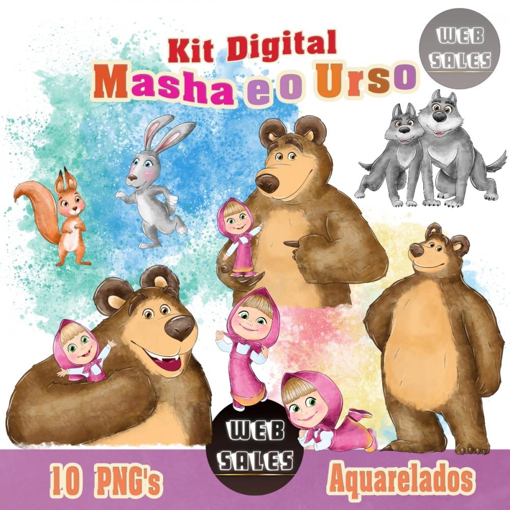 Kit Digital Masha e o Urso - Aquarela