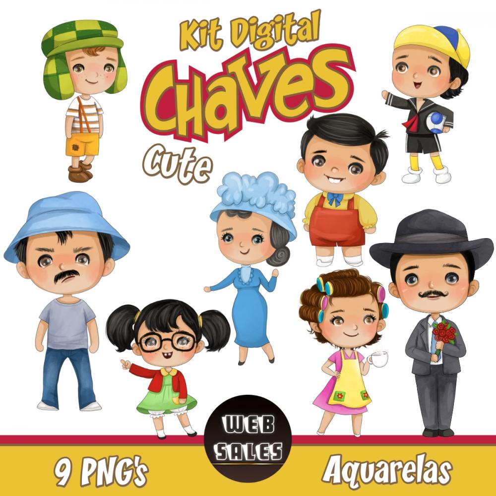 Kit Digital Chaves - Aquarela - Cute