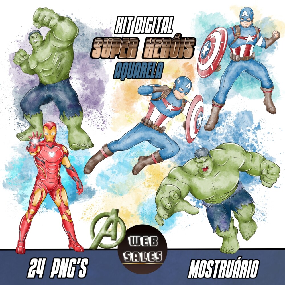 Kit Digital Super Heróis - Aquarela