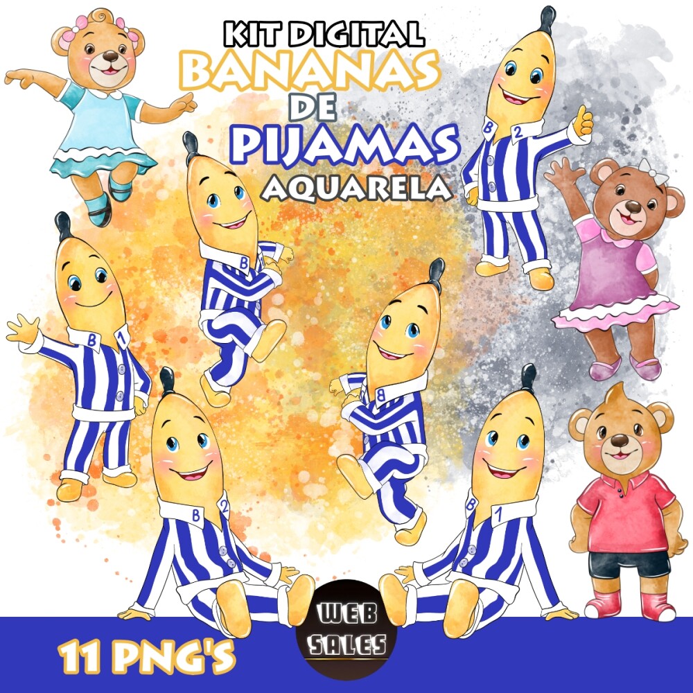 Kit Digital Bananas de Pijama - Aquarela