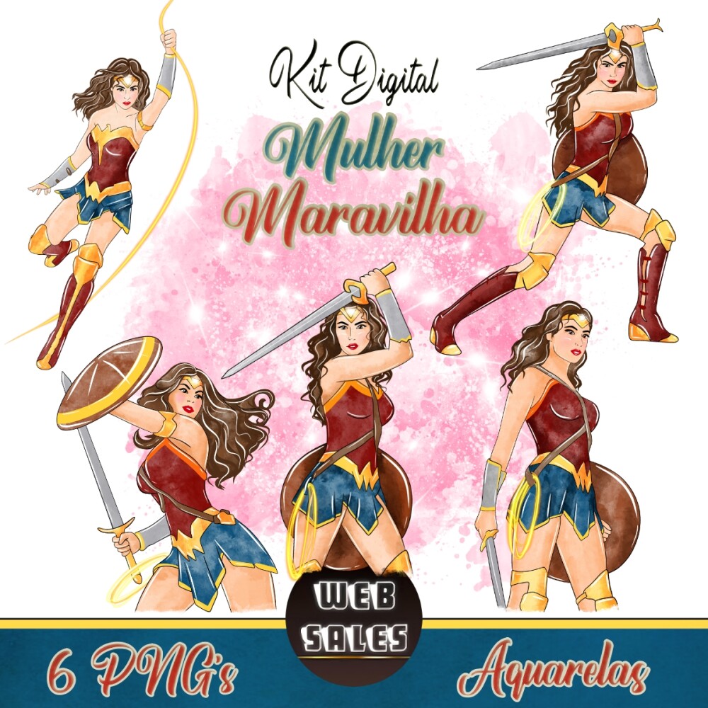 Kit Digital Mulher Maravilha - Aquarela