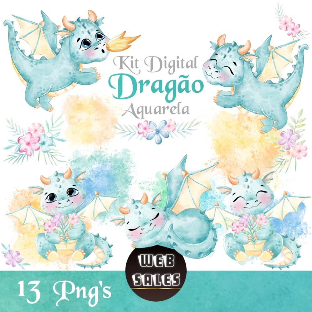 Kit Digital Dragão - Aquarela