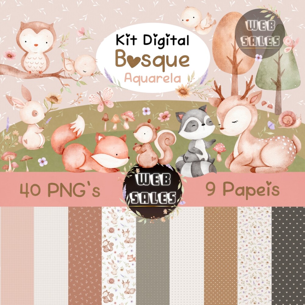 Kit Digital Bosque - Aquarela