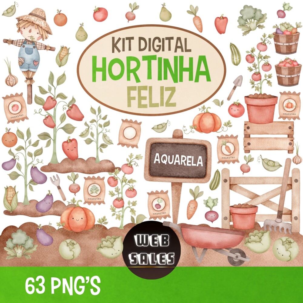 Kit Digital Hortinha Feliz - Aquarela