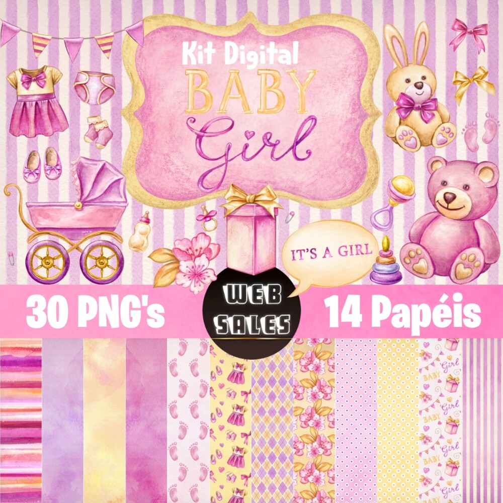 Kit Digital Baby Girl - Aquarela