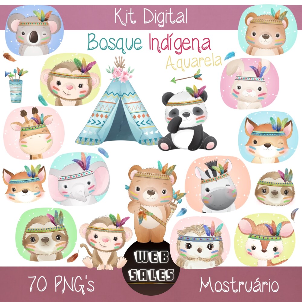 Kit Digital Bosque Índigena - Aquarela