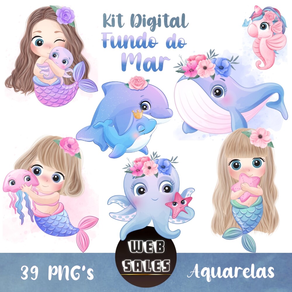 Kit Digital Fundo do Mar - Aquarela