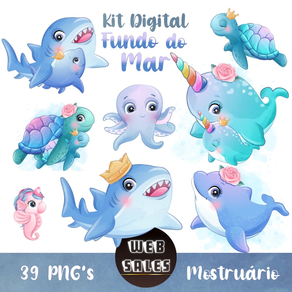 Kit Digital Fundo do Mar - Aquarela