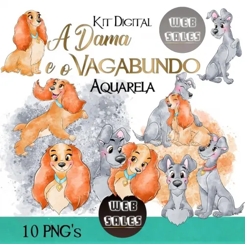 Kit Digital A Dama e o Vagabundo - Aquarela