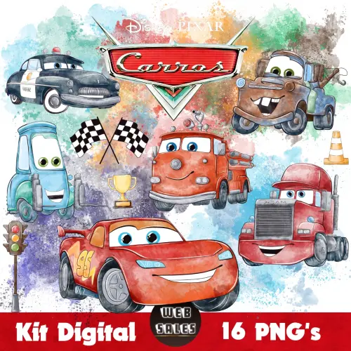 Kit Digital Carros - Aquarela