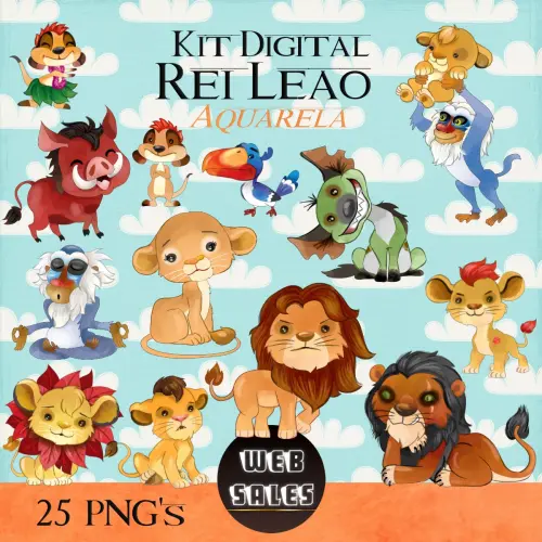 Kit Digital Rei Leão - Aquarela - Cute
