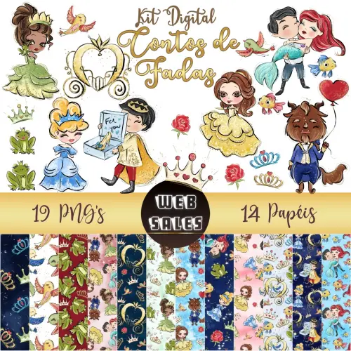 Kit Digital Contos de Fadas - Aquarela