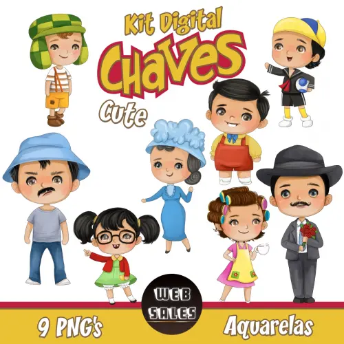 Kit Digital Chaves - Aquarela - Cute
