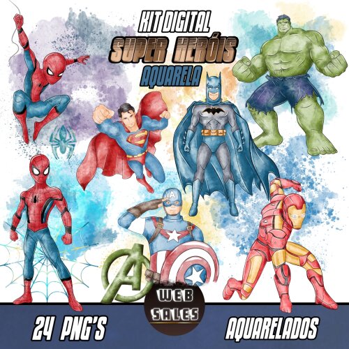 Kit Digital Super Heróis - Aquarela
