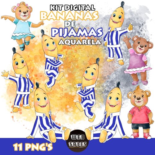 Kit Digital Bananas de Pijama - Aquarela
