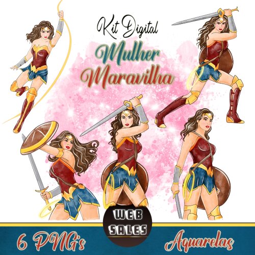 Kit Digital Mulher Maravilha - Aquarela