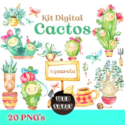 Kit Digital Cactos - Aquarela