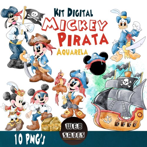 Kit Digital Mickey Pirata - Aquarela