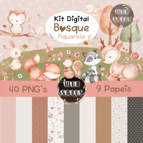 Kit Digital Bosque - Aquarela