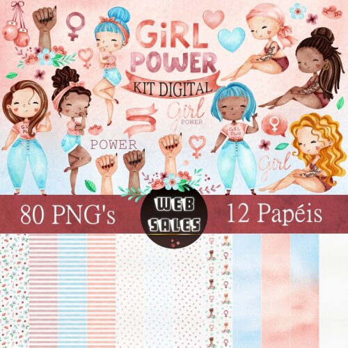 Kit Digital Girl Power - Aquarela