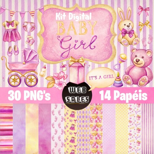 Kit Digital Baby Girl - Aquarela