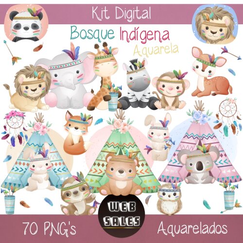 Kit Digital Bosque Índigena - Aquarela
