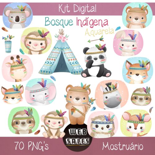 Kit Digital Bosque Índigena - Aquarela